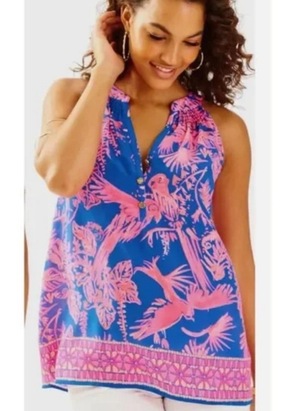 Lilly Pulitzer silk Navy & Hot Pink Tropical Halter Top